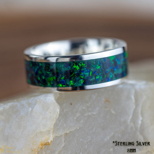 Emerald Green Opal Wedding Ring • Handmade Custom Gemstone Jewelry • Pefect Gift For Him or Her • Alternative Wedding Band