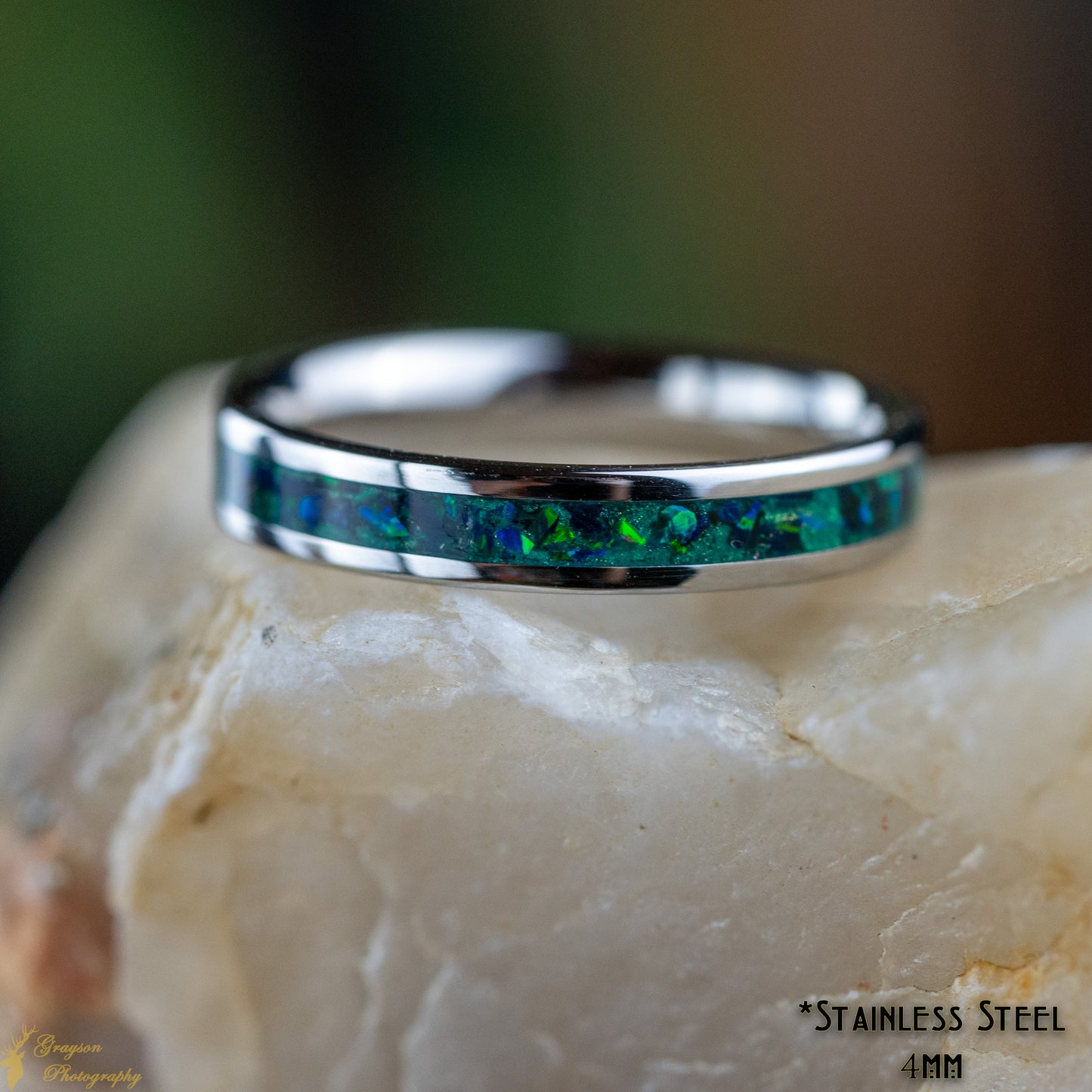 Emerald Green Opal Wedding Ring • Handmade Custom Gemstone Jewelry • Pefect Gift For Him or Her • Alternative Wedding Band