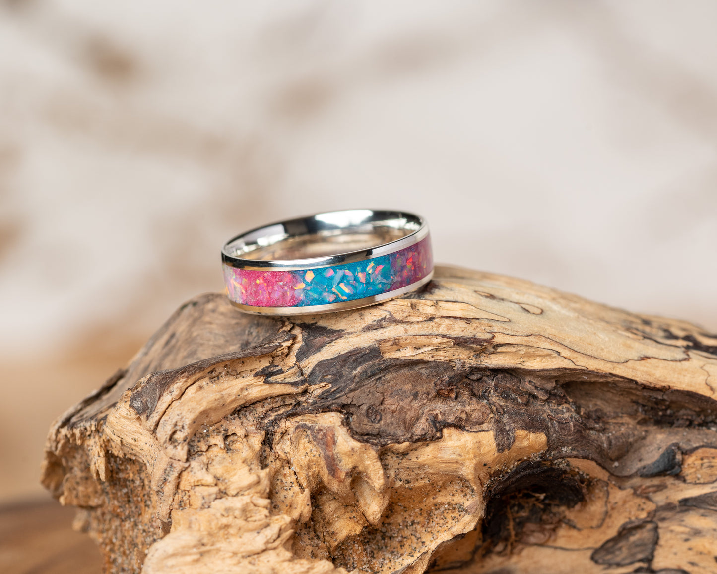 Trans Pride Ring Size 7 or 8-  8mm Stainless Steel, Opal, LGBT, Handmade, Pink, White, Blue, Custom, Transgender