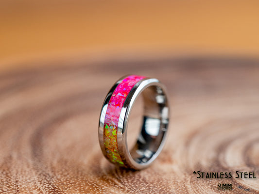 Pansexual Pride Flag Ring - 8mm Stainless Steel Size 9 - Opal, LGBT, Handmade, Pink, Yellow, Blue