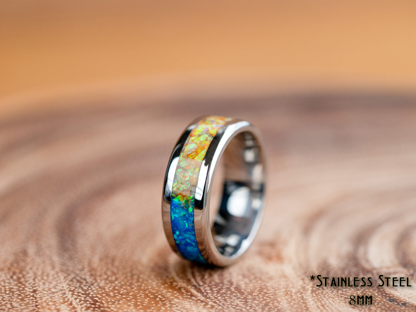 Pansexual Pride Flag Ring - 8mm Stainless Steel Size 9 - Opal, LGBT, Handmade, Pink, Yellow, Blue