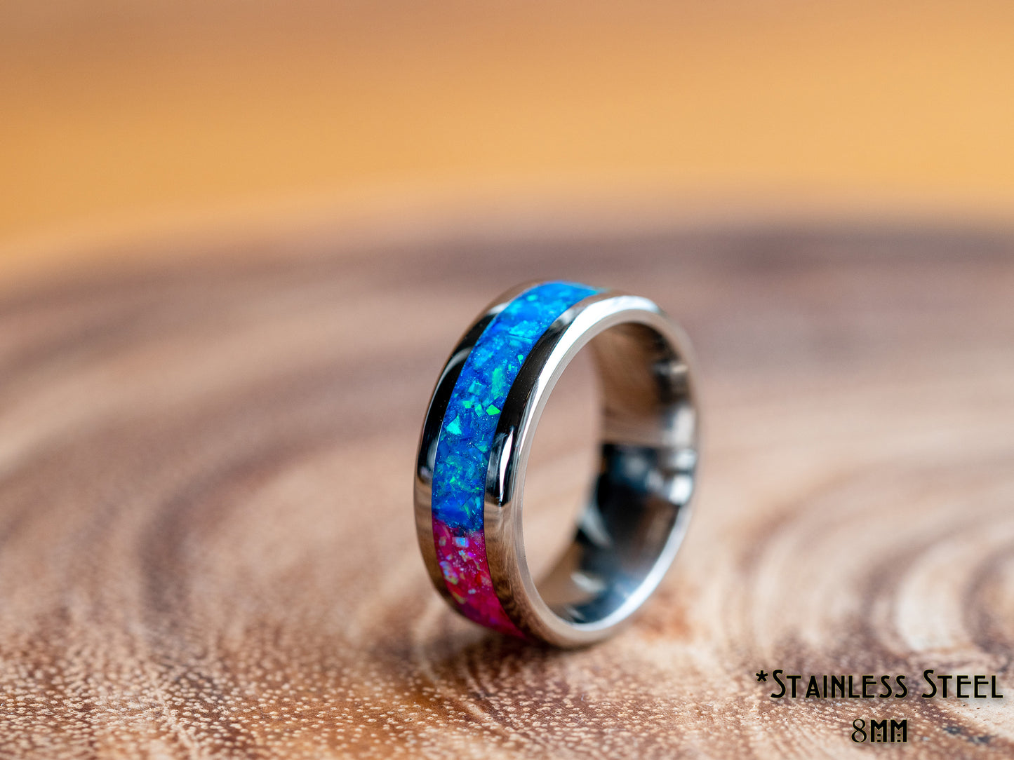 Pansexual Pride Flag Ring - 8mm Stainless Steel Size 9 - Opal, LGBT, Handmade, Pink, Yellow, Blue