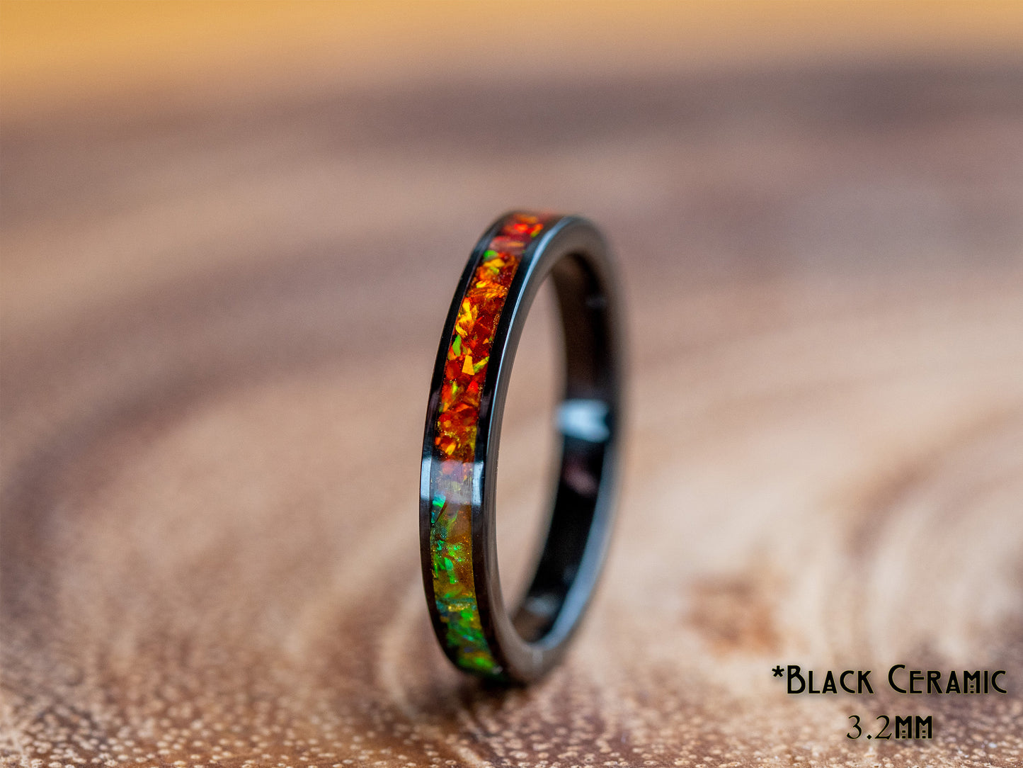 Rainbow Pride Flag 3.2mm Black Ceramic Opal Ring Size 7.5 - Handmade, LGBTQIA+, Red, Orange, Yellow, Green, Blue, Purple