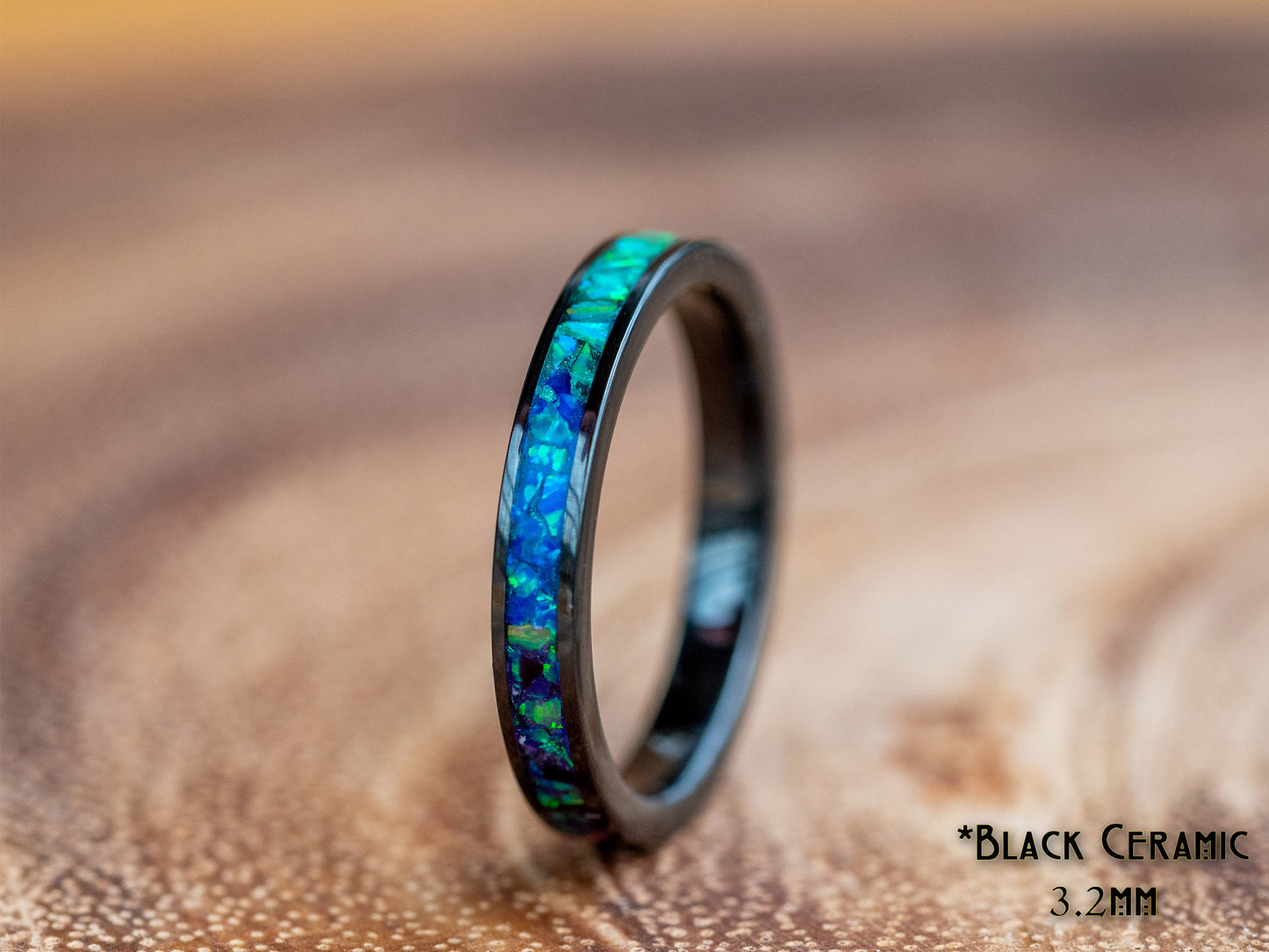 Rainbow Pride Flag 3.2mm Black Ceramic Opal Ring Size 7.5 - Handmade, LGBTQIA+, Red, Orange, Yellow, Green, Blue, Purple