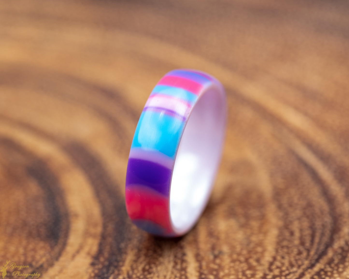 Everlasting Gobstopper Ring 6mm Pink Ceramic + Acrylic Size 7- Handmade, Pink, Purple, Blue