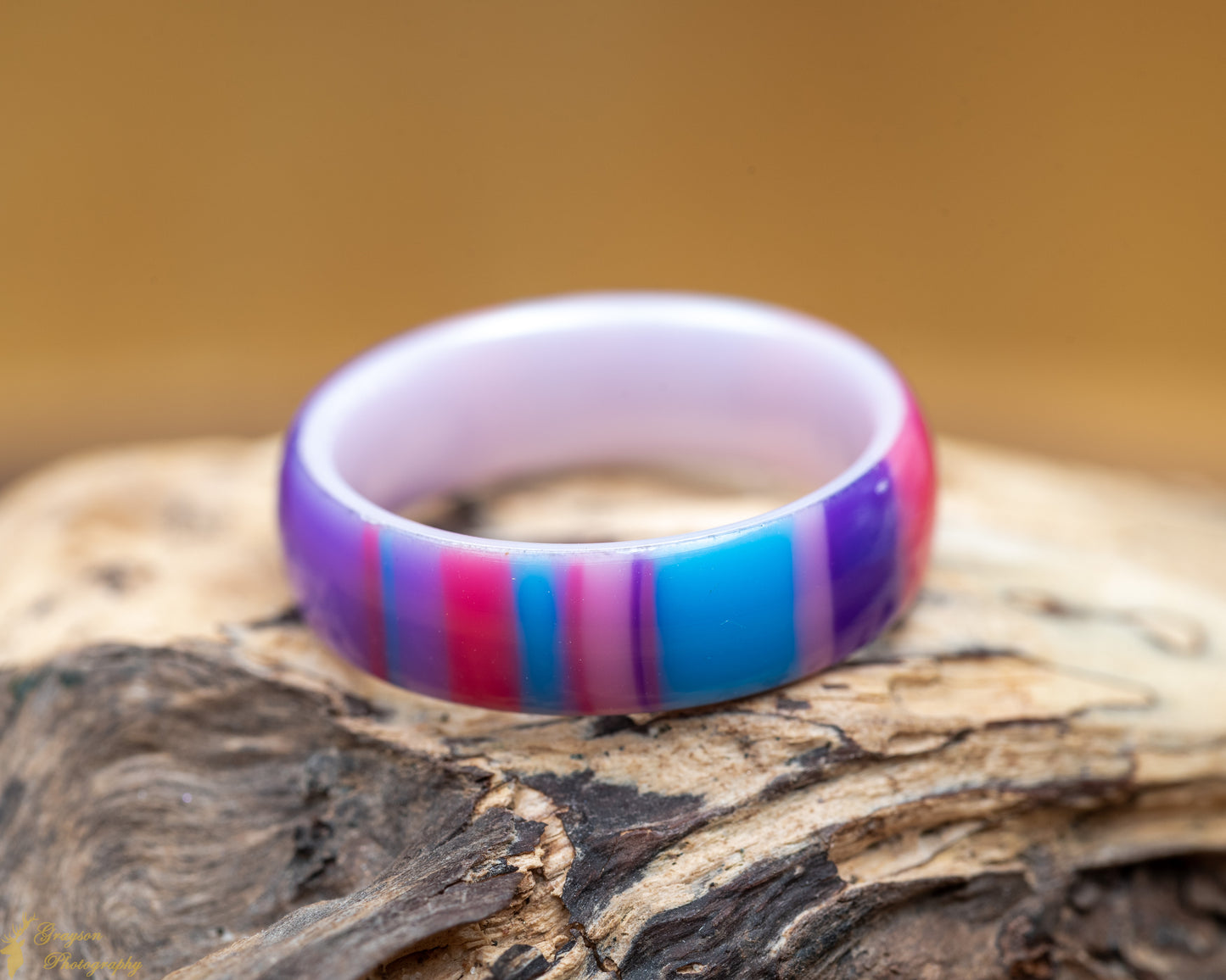 Everlasting Gobstopper Ring 6mm Pink Ceramic + Acrylic Size 7- Handmade, Pink, Purple, Blue