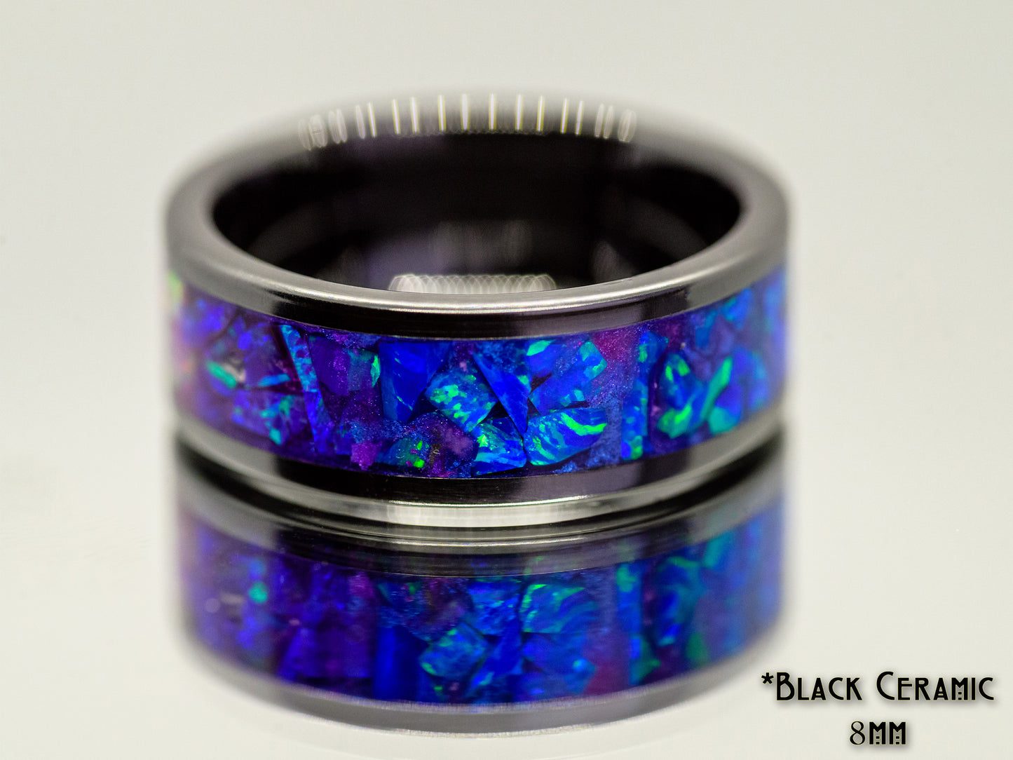 Bisexual Pride Flag Ring Size 10.5 - Black Ceramic, Synthetic Opal, LGBT