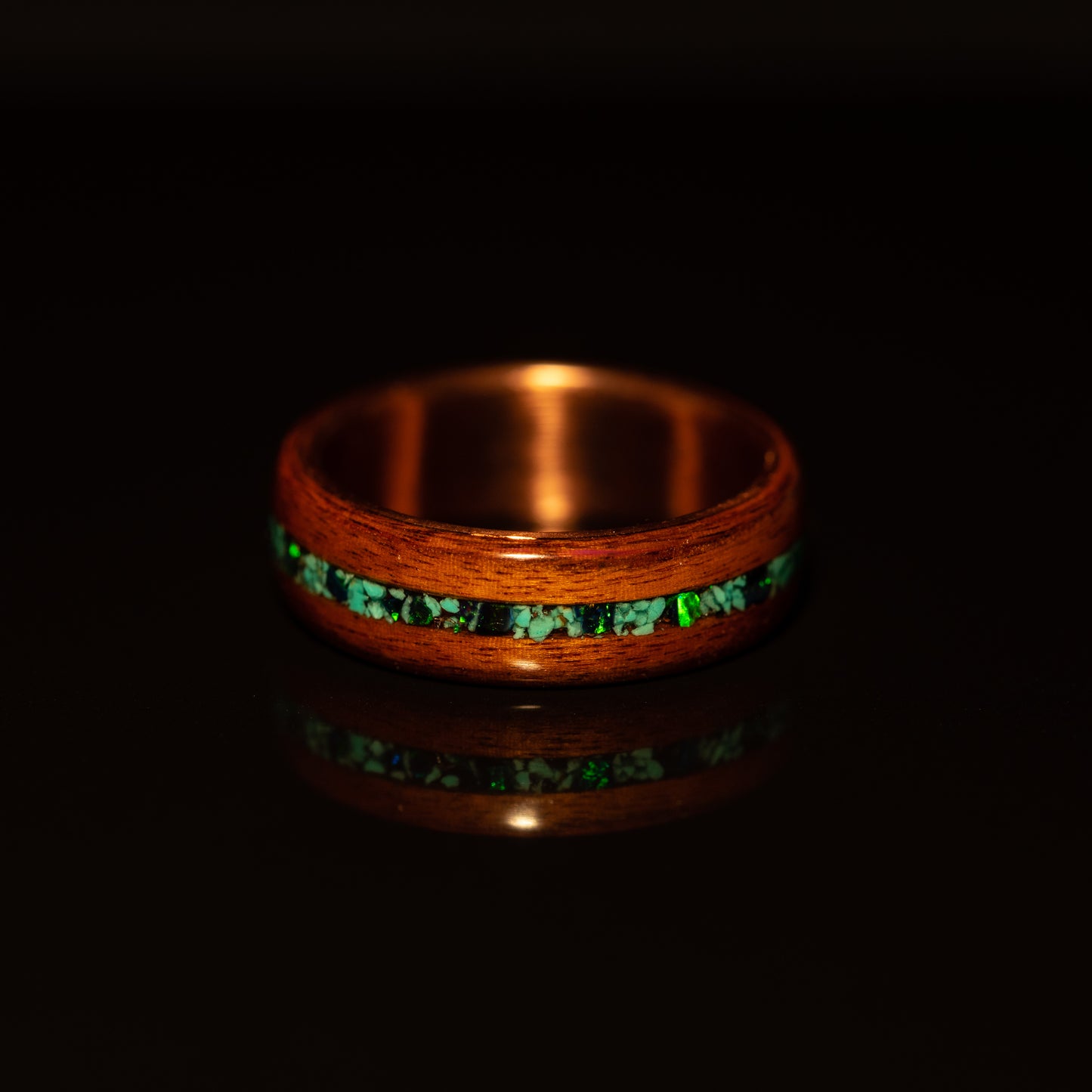 Santos Rosewood + Copper Ring, Turquoise, Green Opal, Size 10.5, Bentwood, Jewellery, Handmade