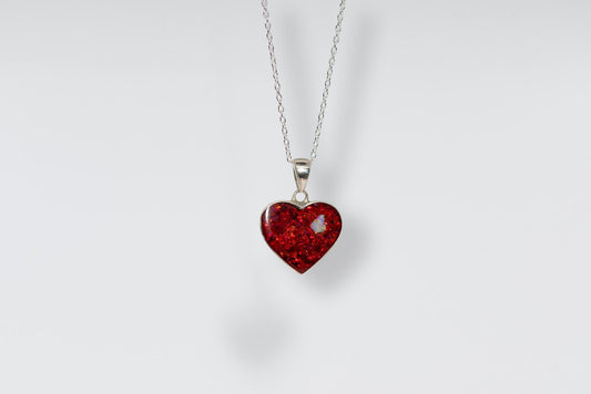 Sterling Silver Heart Pendant Necklace, Red Opal, White Opal, 18 Inch Chain, Jewellery