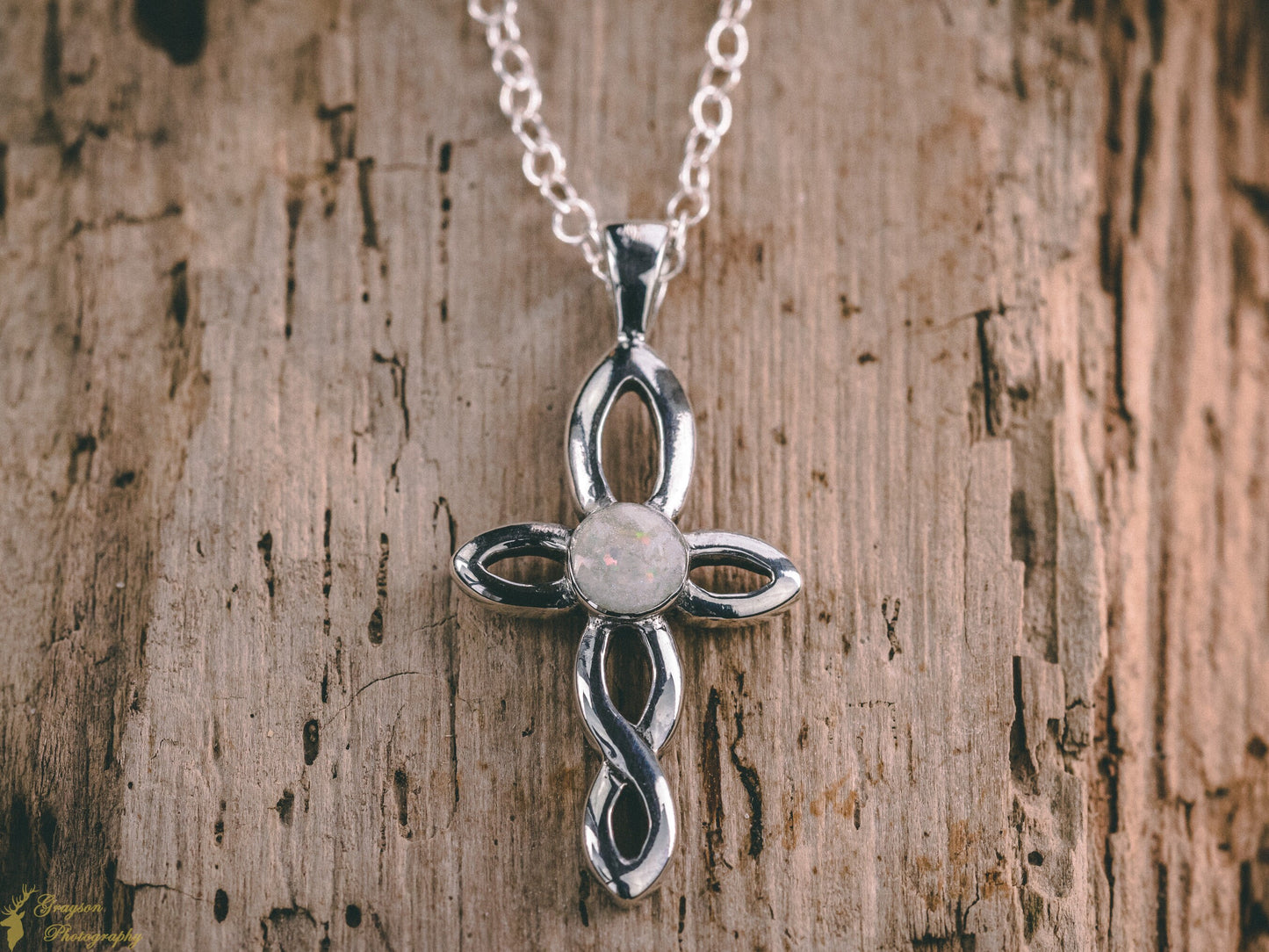 Celtic Cross Opal Pendant Necklace - Handmade Sterling Silver Jewellery for Communion or Wedding Gift