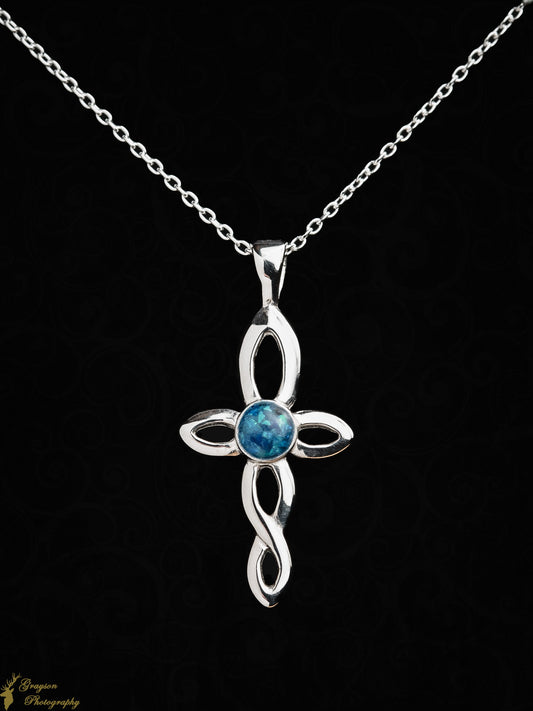 Celtic Cross Opal Pendant Necklace - Handmade Sterling Silver Jewellery for Communion or Wedding Gift