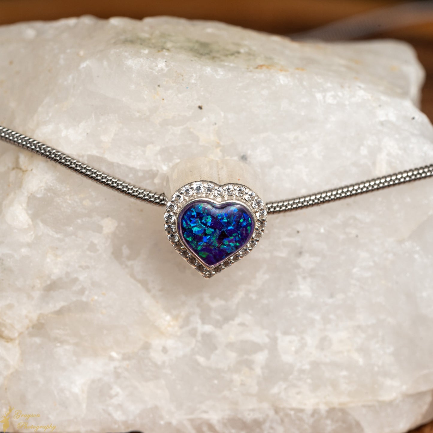 Sterling Silver 925 Heart Charm - Opal with Zirconia's - Handmade Memorial Opal Jewellery - Gift for Her - Gift for Him