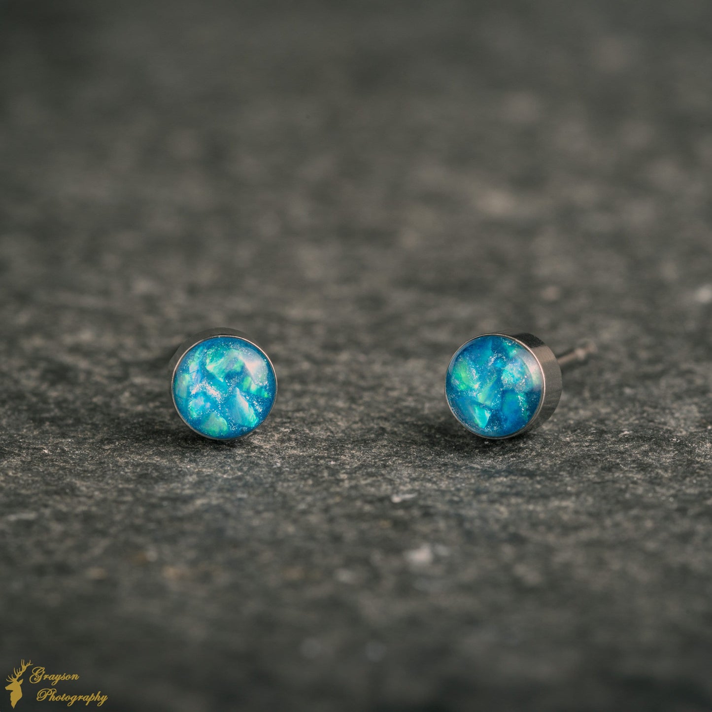 Baby Blue Opal Stud Earrings – Handmade 5mm Stainless Steel