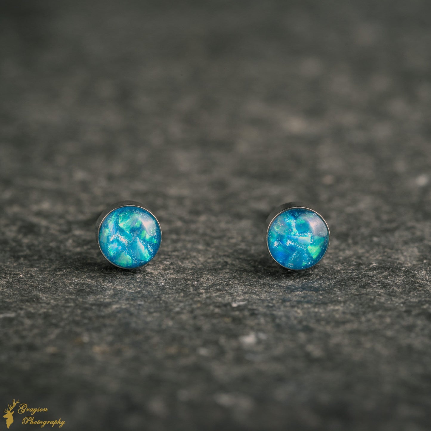 Baby Blue Opal Stud Earrings – Handmade 5mm Stainless Steel