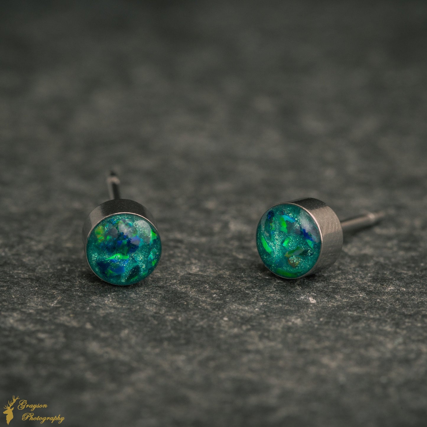 Emerald Green Opal Stud Earrings – Handmade 5mm Stainless Steel