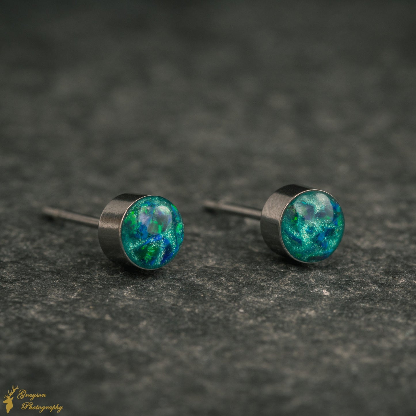 Emerald Green Opal Stud Earrings – Handmade 5mm Stainless Steel