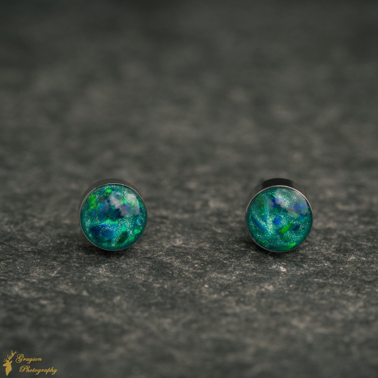 Emerald Green Opal Stud Earrings – Handmade 5mm Stainless Steel