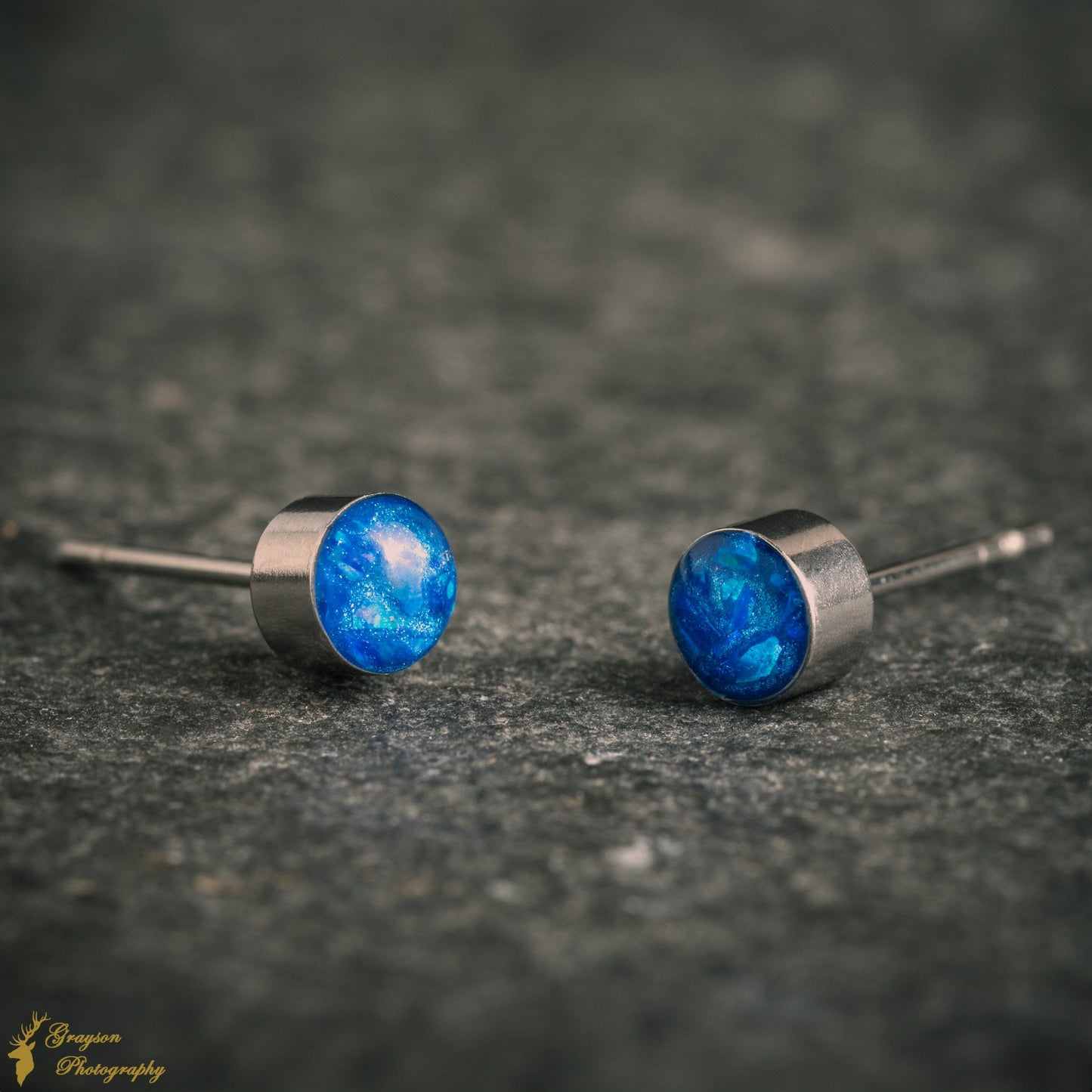 Royal Blue Stud Earring Pair - Handmade Opal Jewellery - 5mm Stainless Steel Earrings - Minimalist Gift for Her or Him