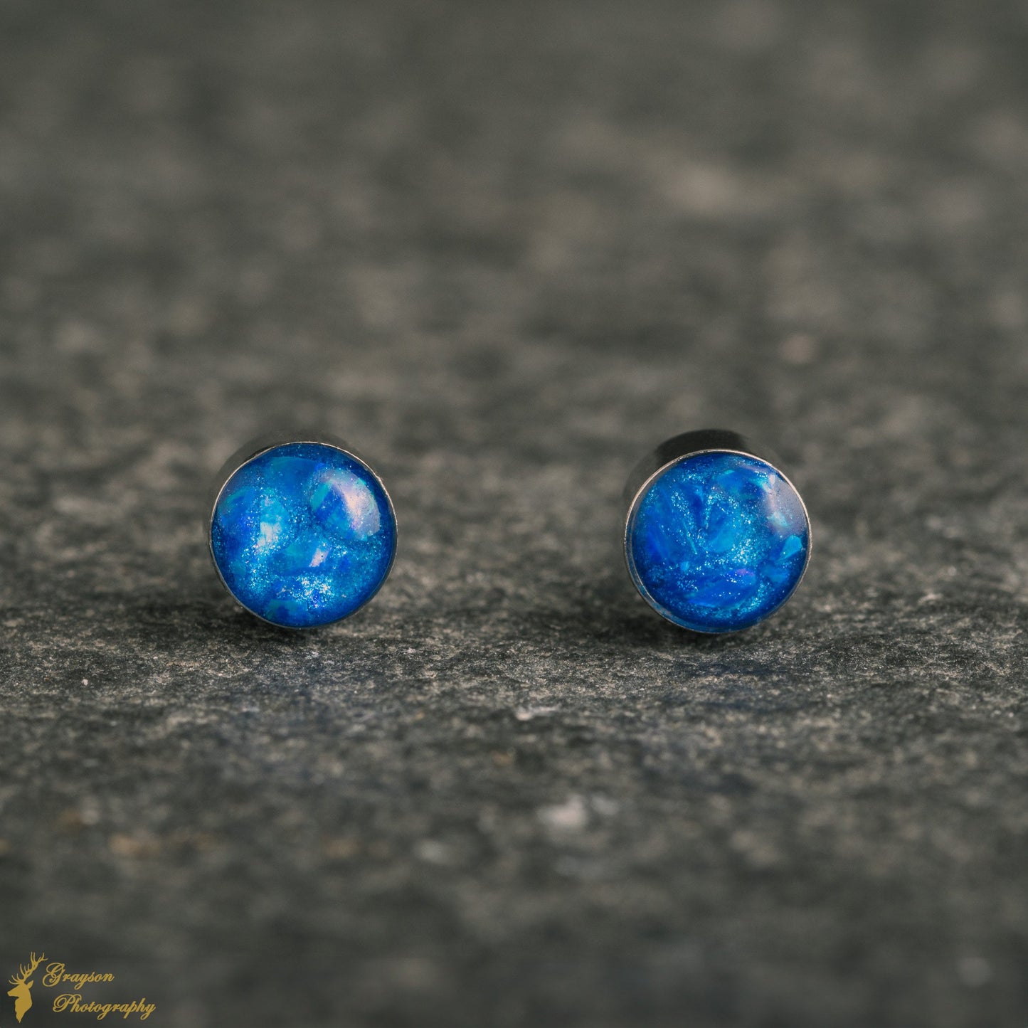 Royal Blue Stud Earring Pair - Handmade Opal Jewellery - 5mm Stainless Steel Earrings - Minimalist Gift for Her or Him