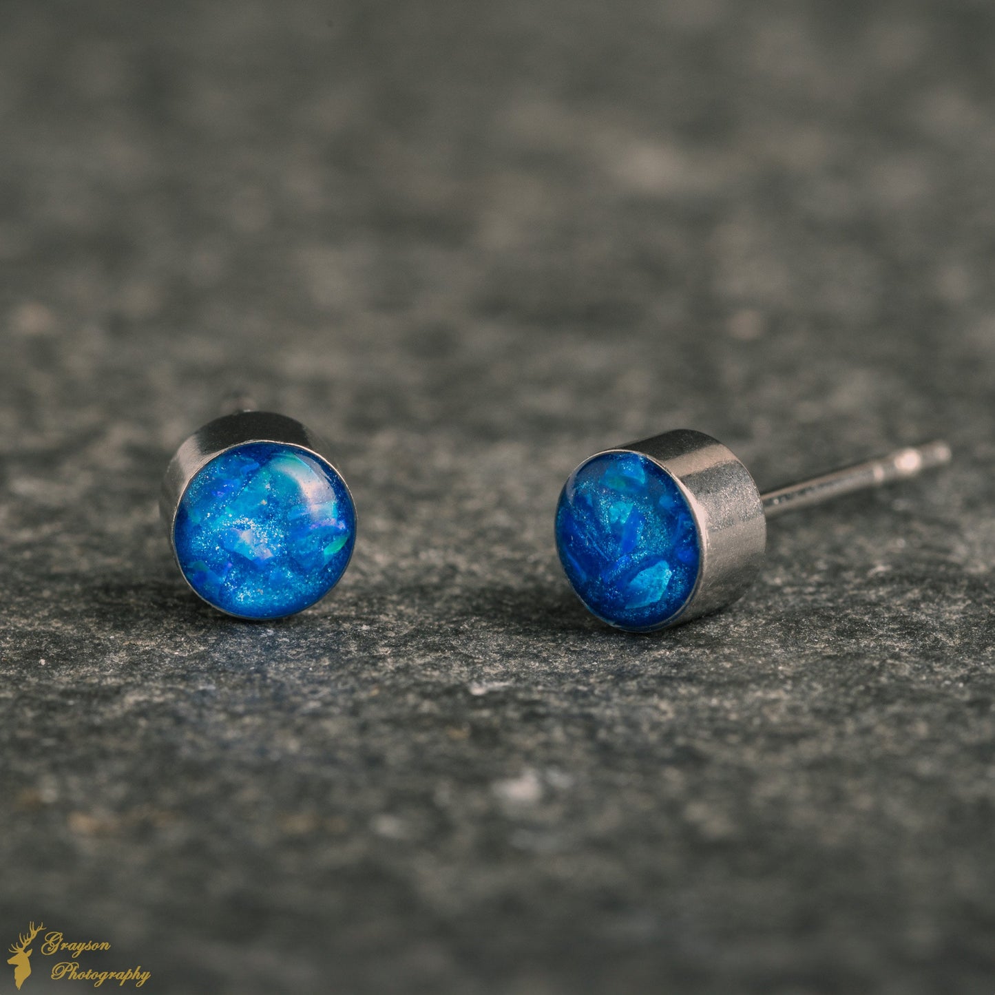 Royal Blue Stud Earring Pair - Handmade Opal Jewellery - 5mm Stainless Steel Earrings - Minimalist Gift for Her or Him