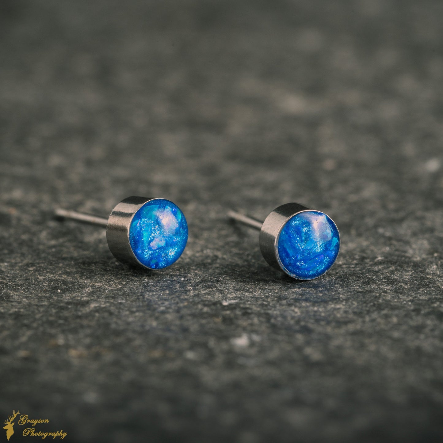 Royal Blue Stud Earring Pair - Handmade Opal Jewellery - 5mm Stainless Steel Earrings - Minimalist Gift for Her or Him