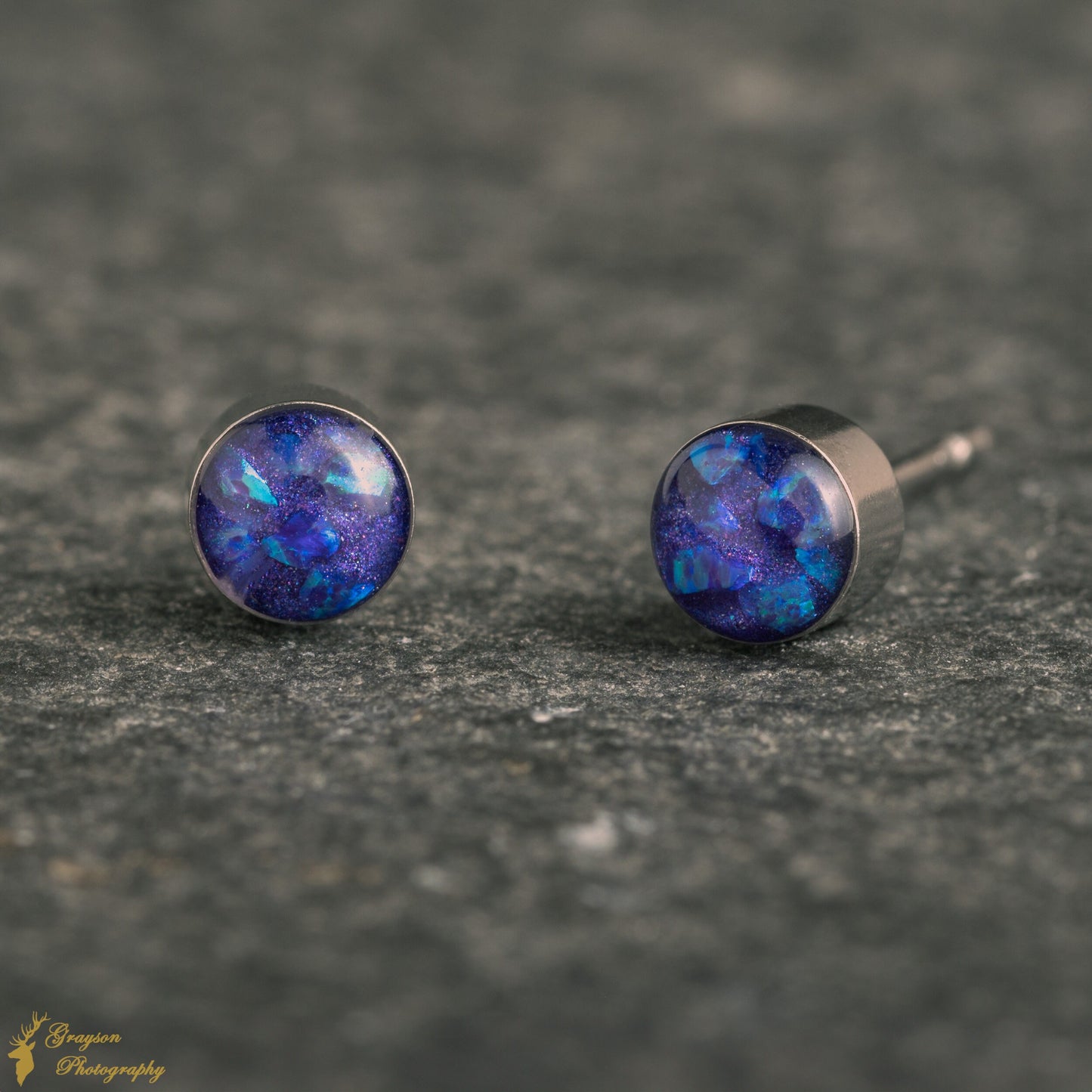 Lavender Stud Earring Pair - Handmade Purple Opal Jewellery - 5mm Stainless Steel Earrings - Minimalist Gift for Her or Him