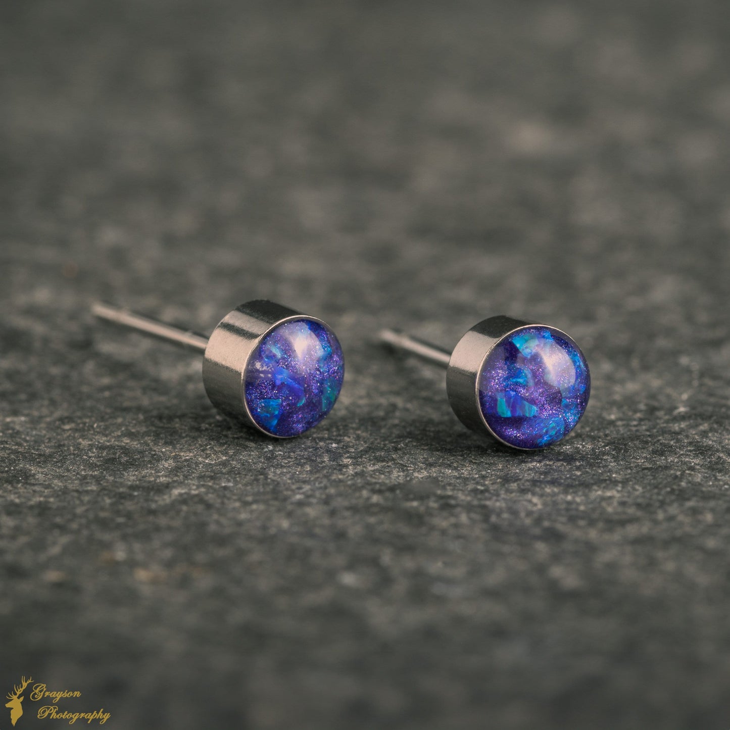 Lavender Stud Earring Pair - Handmade Purple Opal Jewellery - 5mm Stainless Steel Earrings - Minimalist Gift for Her or Him