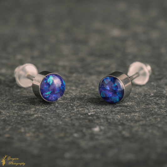 Lavender Stud Earring Pair - Handmade Purple Opal Jewellery - 5mm Stainless Steel Earrings - Minimalist Gift for Her or Him