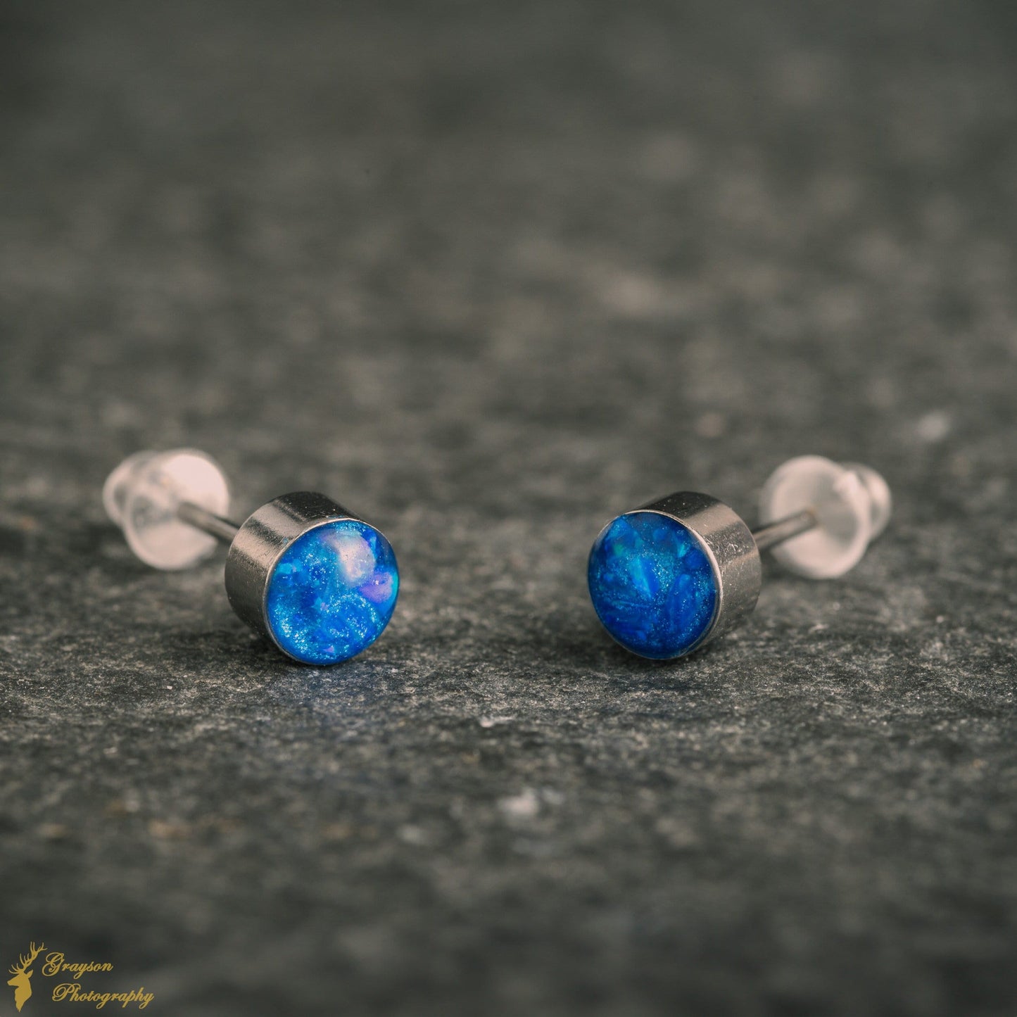 Royal Blue Stud Earring Pair - Handmade Opal Jewellery - 5mm Stainless Steel Earrings - Minimalist Gift for Her or Him