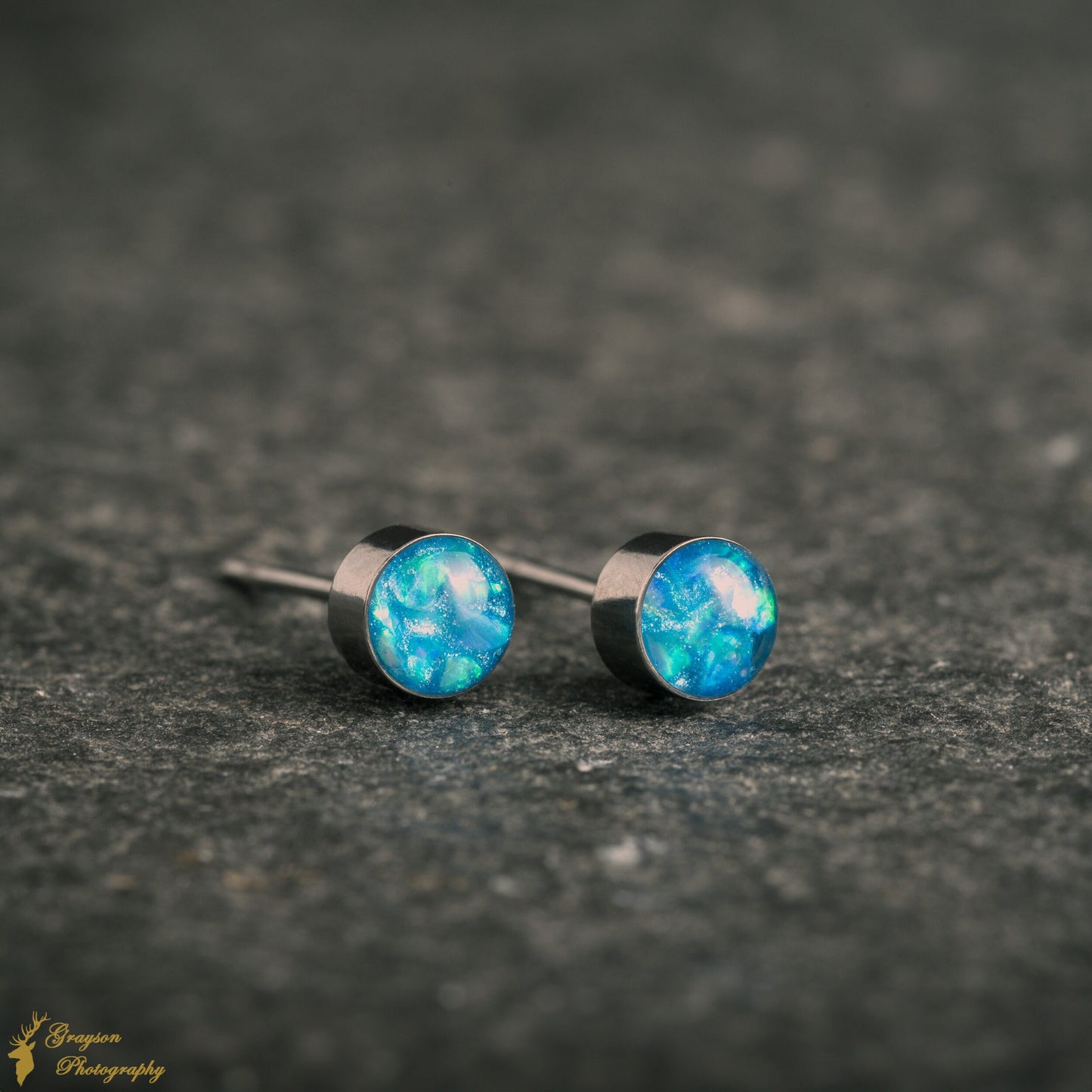 Baby Blue Opal Stud Earrings – Handmade 5mm Stainless Steel