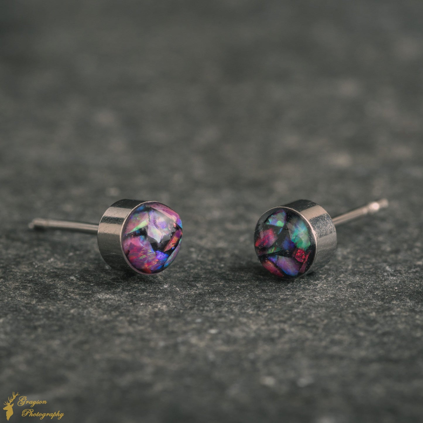 Berry Crush Opal Stud Earrings – Handmade 5mm Stainless Steel