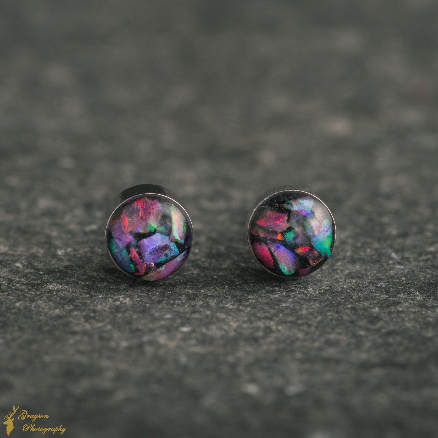 Berry Crush Opal Stud Earrings – Handmade 5mm Stainless Steel