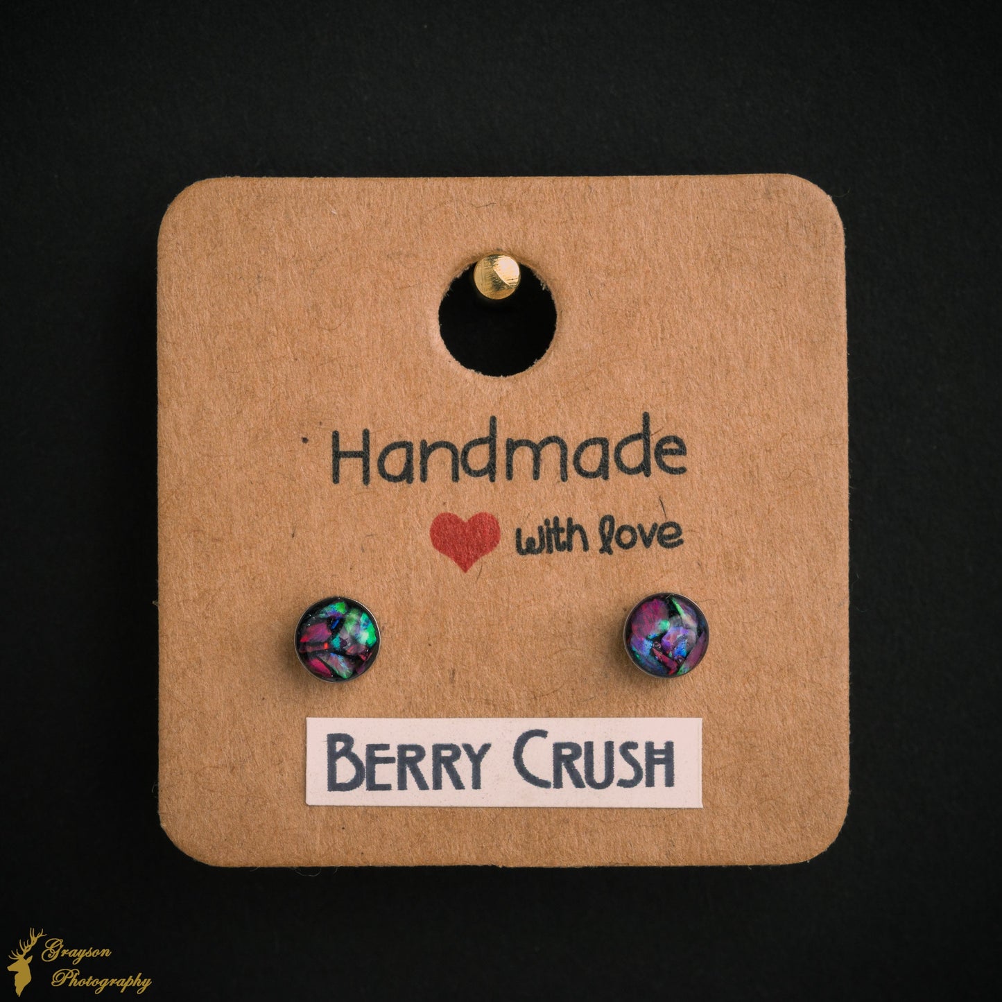 Berry Crush Opal Stud Earrings – Handmade 5mm Stainless Steel