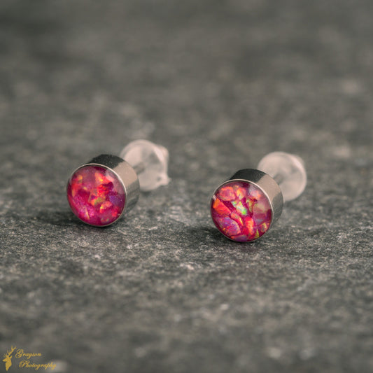 Carmine Opal Stud Earrings – Handmade 5mm Stainless Steel