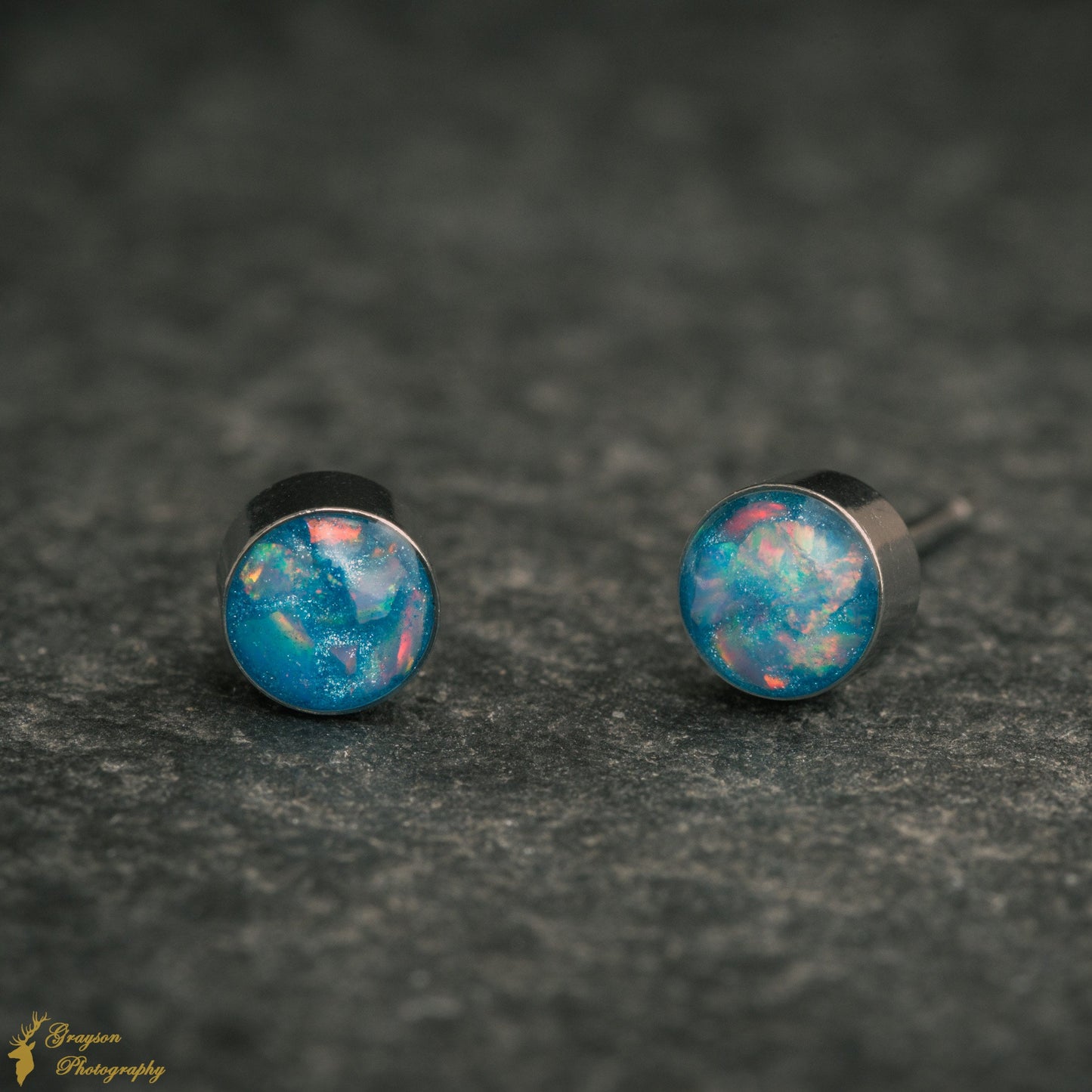 Cornflower Blue Opal Stud Earrings – Handmade 5mm Stainless Steel