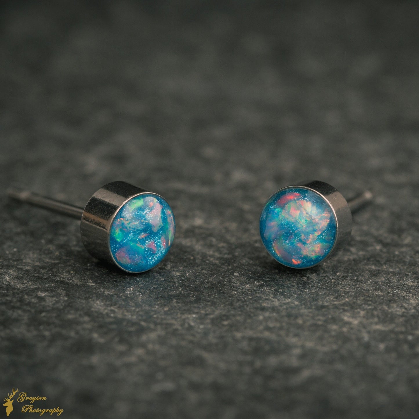 Cornflower Blue Opal Stud Earrings – Handmade 5mm Stainless Steel