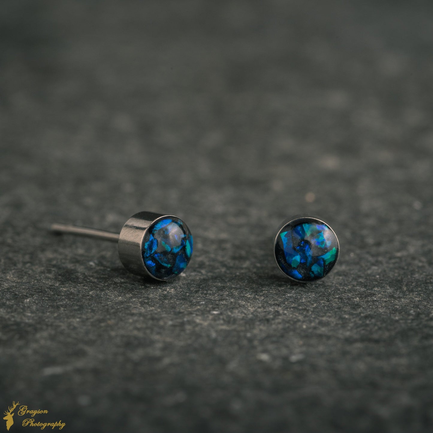 Twilight Blue Stud Earring Pair - Handmade Opal Jewellery - 5mm Stainless Steel Earrings - Minimalist Gift for Her or Him