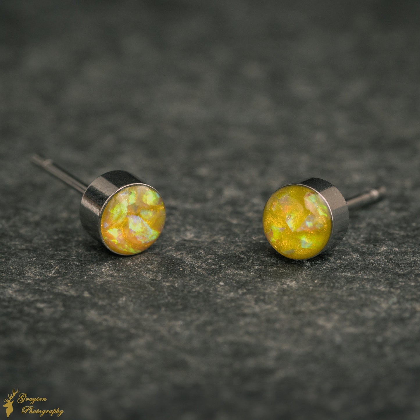 Citrine Yellow Opal Stud Earrings – Handmade 5mm Stainless Steel