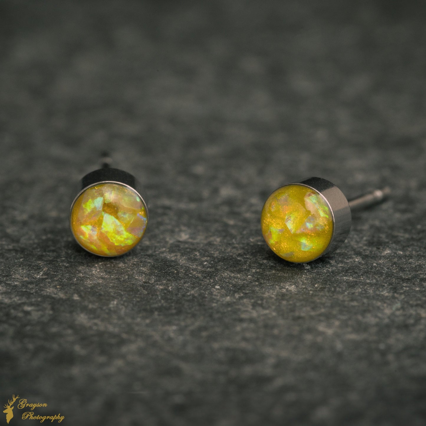 Citrine Yellow Opal Stud Earrings – Handmade 5mm Stainless Steel