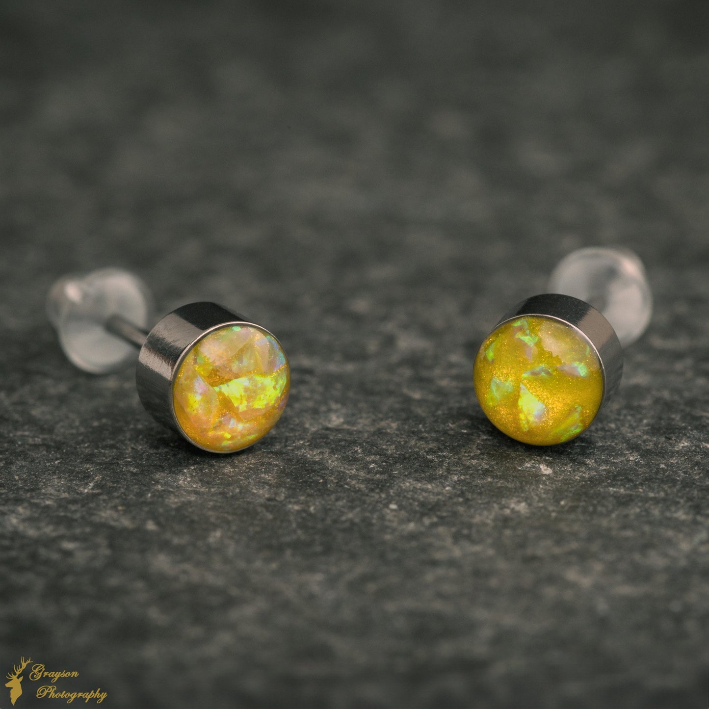 Citrine Yellow Opal Stud Earrings – Handmade 5mm Stainless Steel