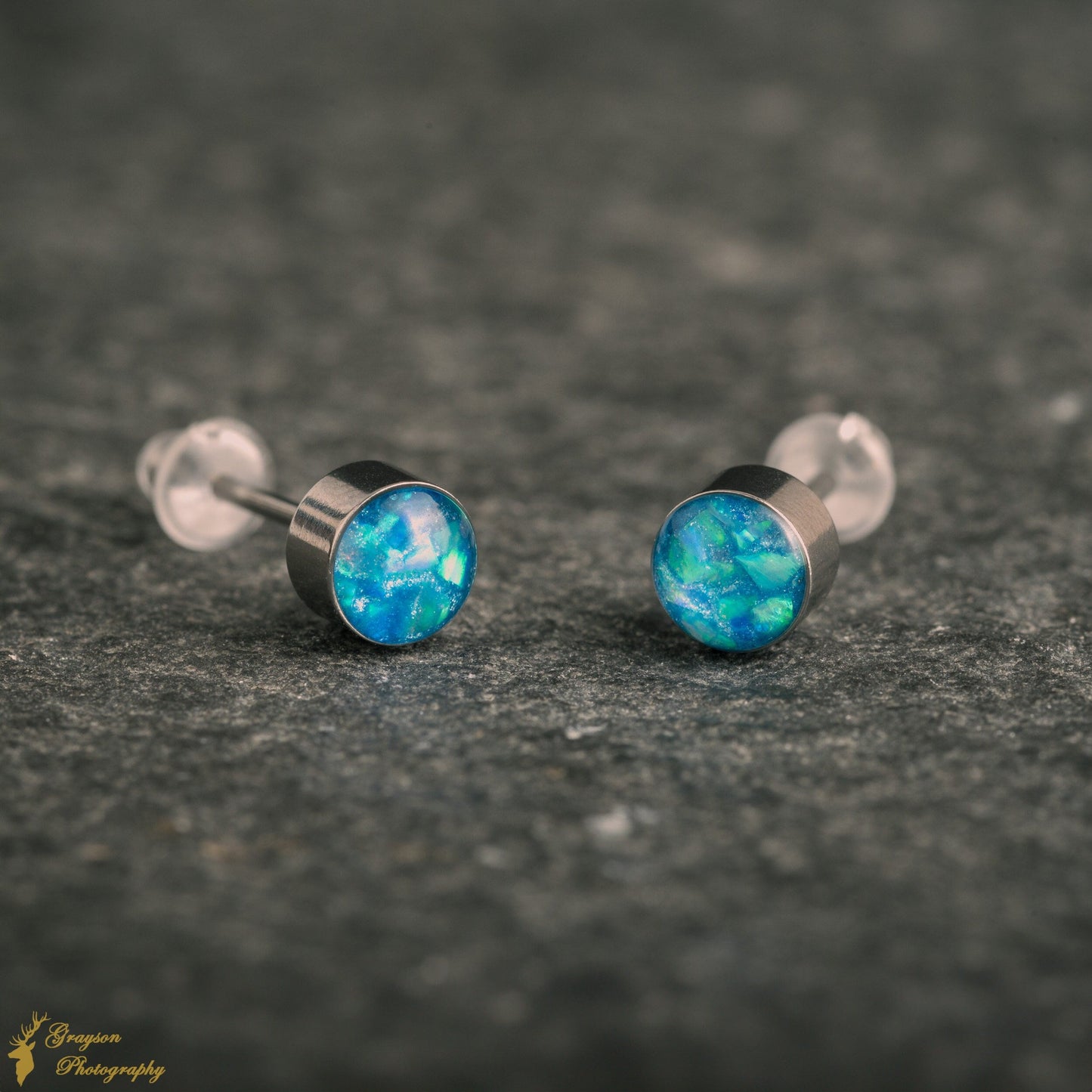 Baby Blue Opal Stud Earrings – Handmade 5mm Stainless Steel