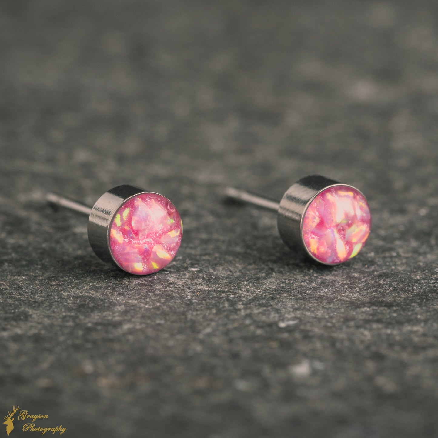 Rose Pink Stud Earring Pair - Handmade Opal Jewellery - 5mm Stainless Steel Earrings - Minimalist Gift for Her or Him