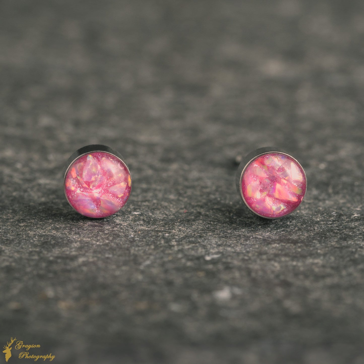 Rose Pink Stud Earring Pair - Handmade Opal Jewellery - 5mm Stainless Steel Earrings - Minimalist Gift for Her or Him