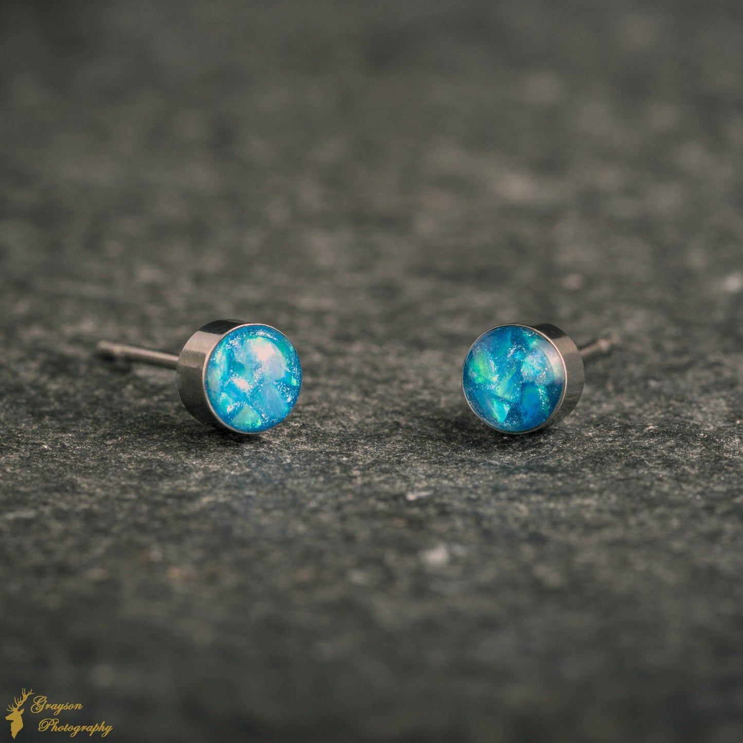 Baby Blue Opal Stud Earrings – Handmade 5mm Stainless Steel