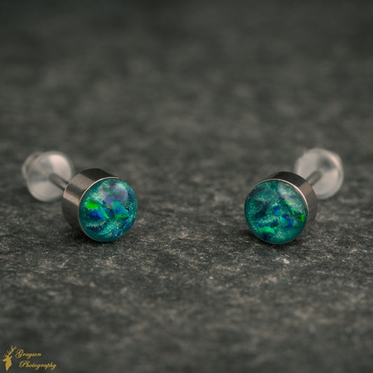 Emerald Green Opal Stud Earrings – Handmade 5mm Stainless Steel