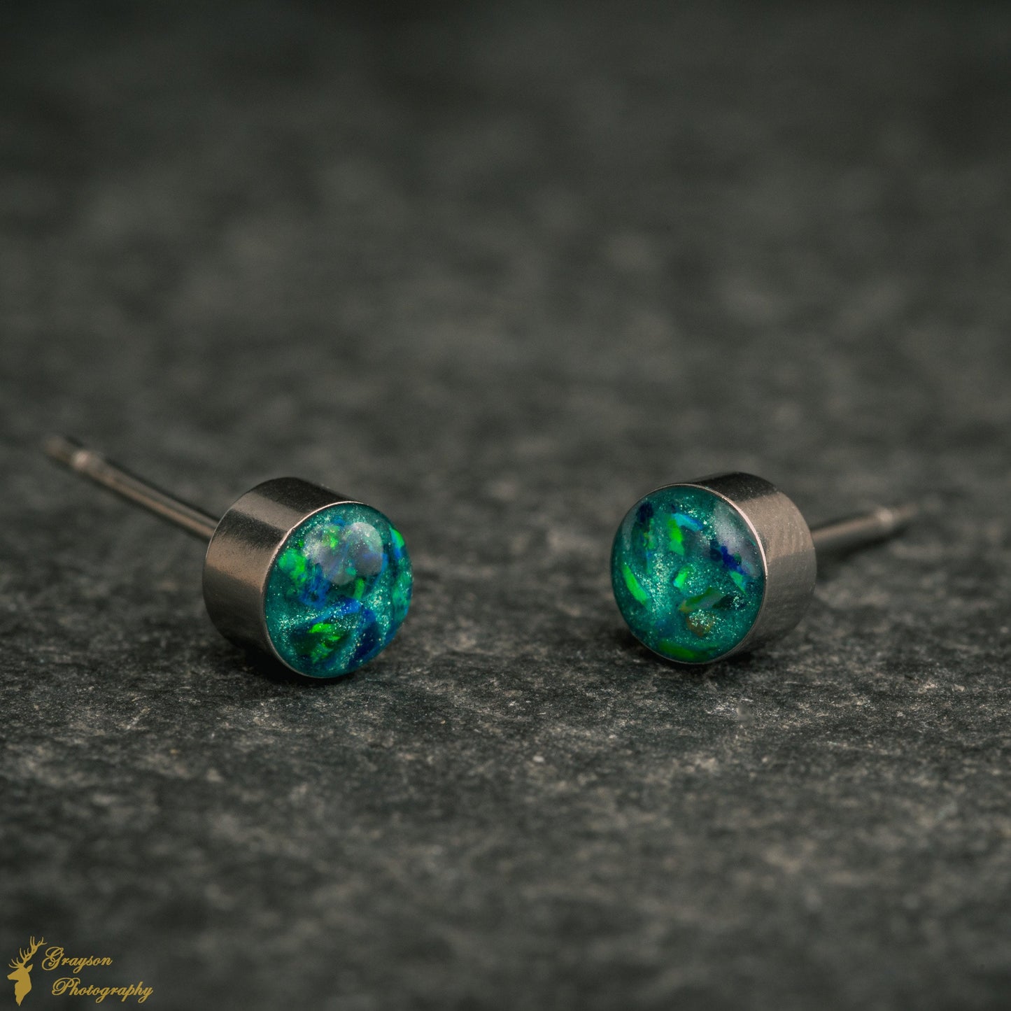 Emerald Green Opal Stud Earrings – Handmade 5mm Stainless Steel