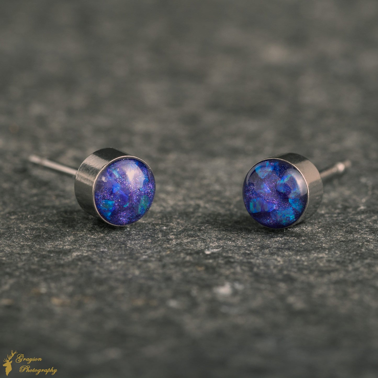 Lavender Stud Earring Pair - Handmade Purple Opal Jewellery - 5mm Stainless Steel Earrings - Minimalist Gift for Her or Him