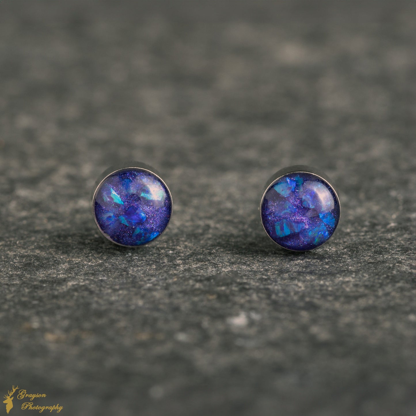 Lavender Stud Earring Pair - Handmade Purple Opal Jewellery - 5mm Stainless Steel Earrings - Minimalist Gift for Her or Him