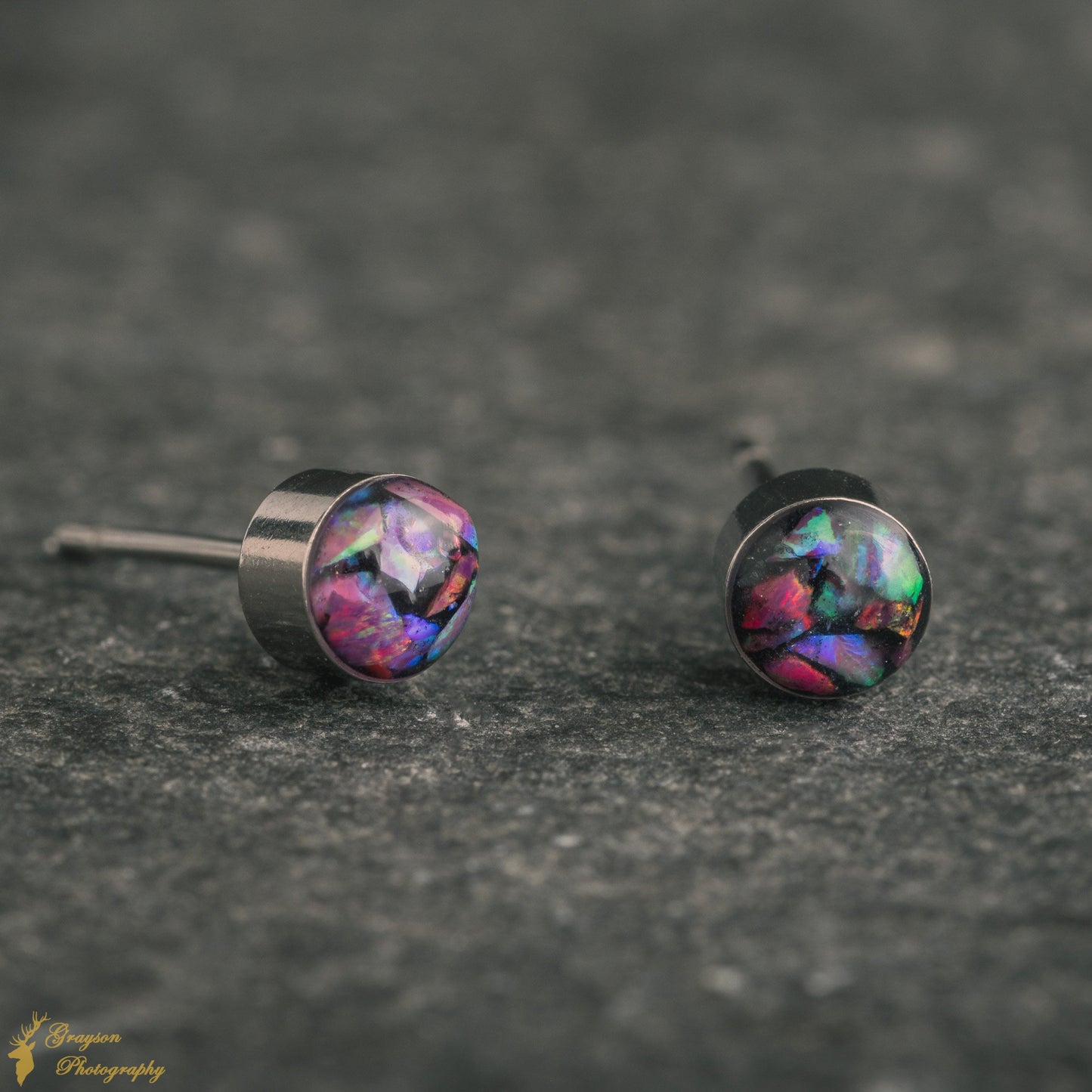 Berry Crush Opal Stud Earrings – Handmade 5mm Stainless Steel