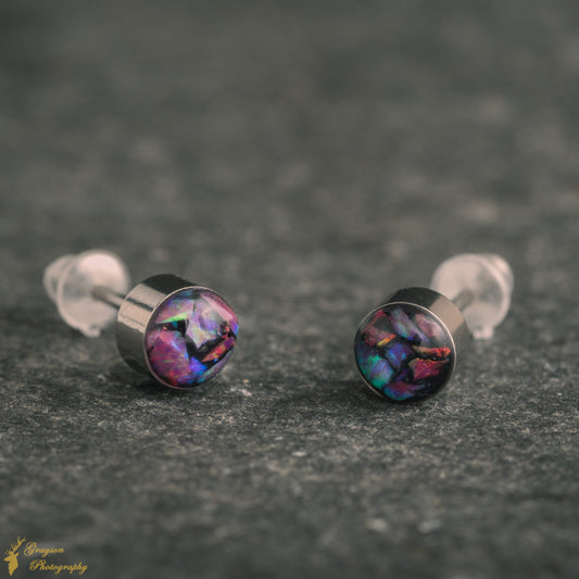 Berry Crush Opal Stud Earrings – Handmade 5mm Stainless Steel